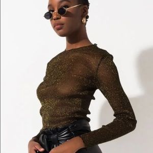 AKIRA | Tops | Akira Sheer Long Sleeve Shirt Mesh Top Goldsilver Women |  Poshmark